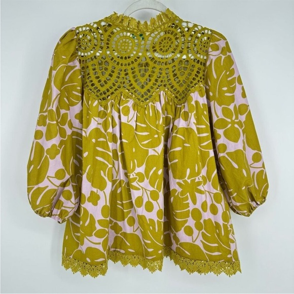 Sundance Women’s Harmonia Crochet Top Size XL Boho Puff Sleeve Green Tassels - Picture 4 of 5